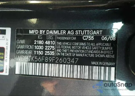 2009 Mercedes-Benz Clk350 z USA, uszkodzony, nr VIN WDBTK56F89F260347